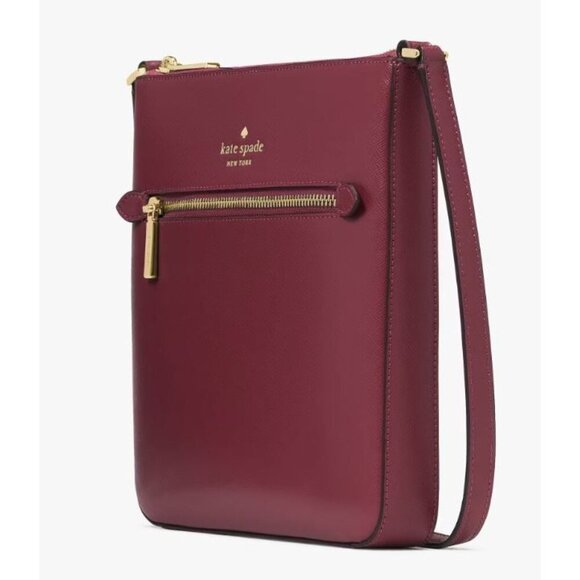 Kate Spade Womens Red Wine Leather Zip Up Sadie Large Crossbody Handbag New - Picture 3 of 9